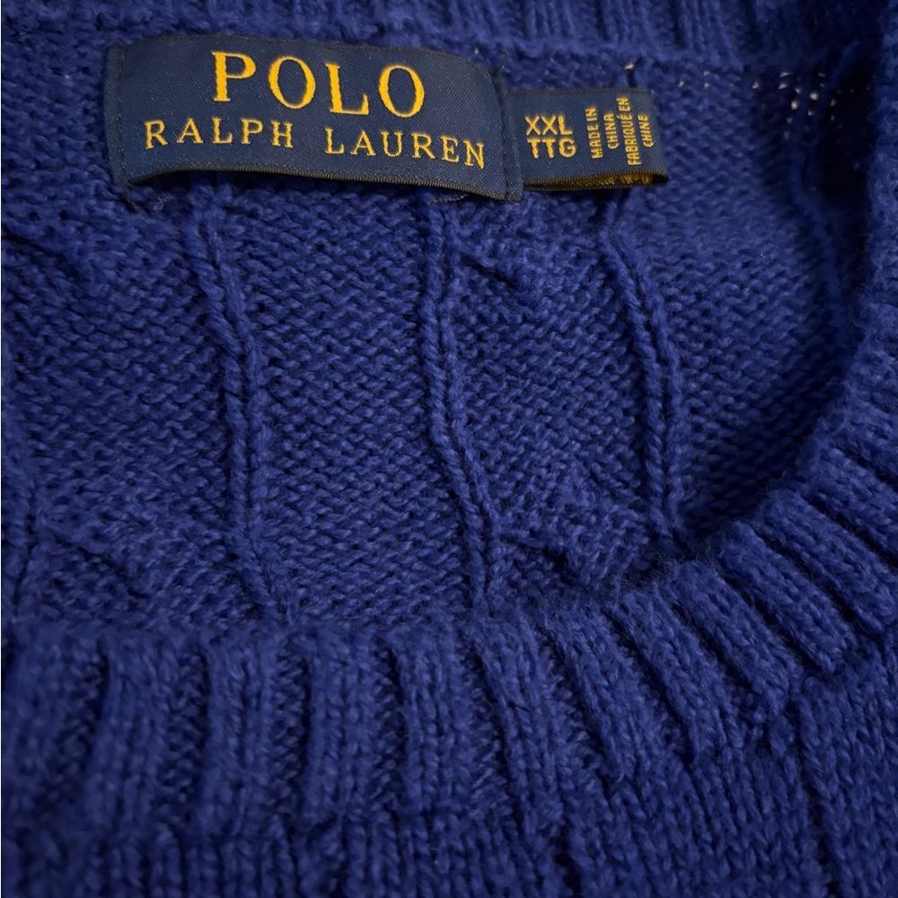 Ralph Lauren Men's Royal Blue Cable Knit Sweater XXL/TTG Preppy Warm Base Layer - Picture 5 of 8